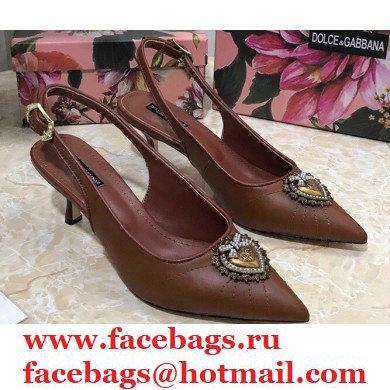 Dolce & Gabbana Heel 6.5cm Quilted Leather Devotion Slingbacks Brown 2021 - Click Image to Close